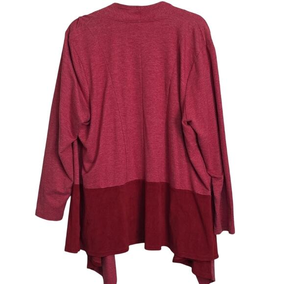 LOGO Lounge Womens Sz 2X Red Asymmetrical Pockets Lagenlook Waterfall Cardigan - Picture 2 of 9